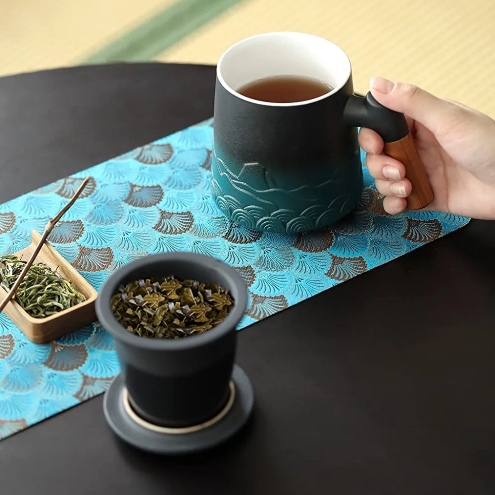 ZENS Tea Cup with Infuser and Lid, 16.8 Ounces Gradient Embossed Large Loose Tea
